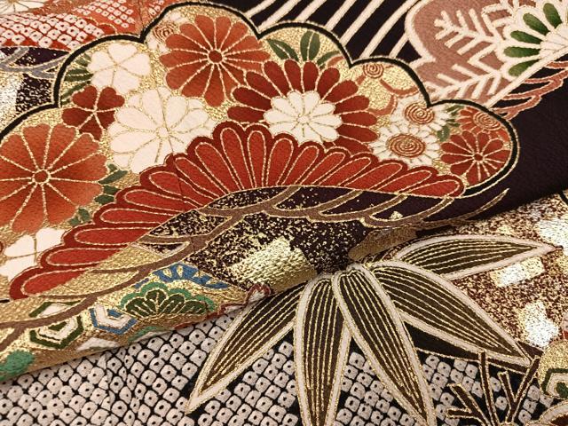 平和屋着物●豪華振袖　草花文　暈し染め　金銀彩　正絹　逸品　AABI2982ph