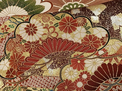 平和屋着物●豪華振袖　草花文　暈し染め　金銀彩　正絹　逸品　AABI2982ph