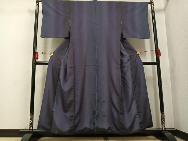 平和屋着物●着物作家　岡本龍三　小紋　紬地　間道　正絹　逸品　AABI2984ph