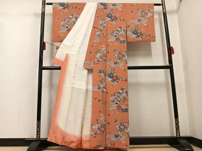 平和屋着物●上質な小紋　紅型　花鳥文　鬼しぼ縮緬　正絹　逸品　AABI2986ph