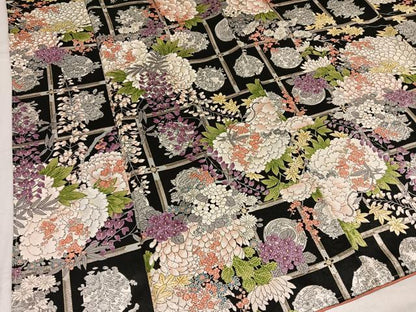 平和屋着物●上質な小紋　草花文　黒地　やまと誂製　正絹　逸品　未使用　AABI2987ph