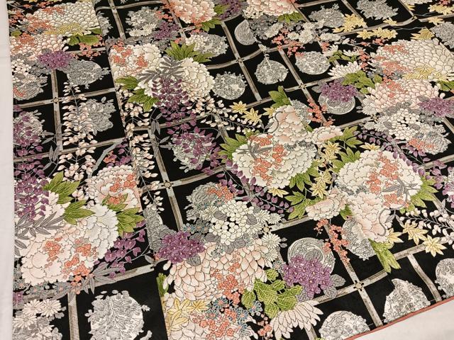 平和屋着物●上質な小紋　草花文　黒地　やまと誂製　正絹　逸品　未使用　AABI2987ph