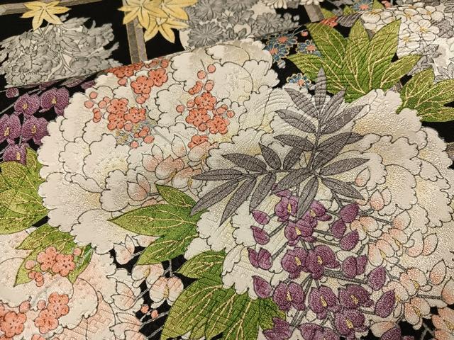 平和屋着物●上質な小紋　草花文　黒地　やまと誂製　正絹　逸品　未使用　AABI2987ph