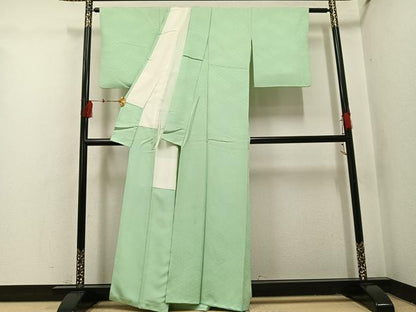 平和屋着物●上質な色無地　花菱地紋　薄萌葱色　正絹　逸品　AABI2988ph