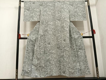 平和屋着物●山岡古都・古都染人　染織美術品　薬墨染　天目織　お召　草花文　正絹　逸品　未使用　AABI2989ph