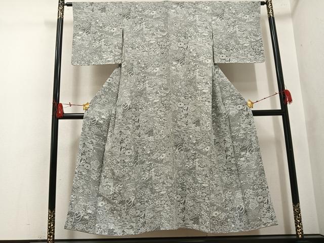 平和屋着物●山岡古都・古都染人　染織美術品　薬墨染　天目織　お召　草花文　正絹　逸品　未使用　AABI2989ph