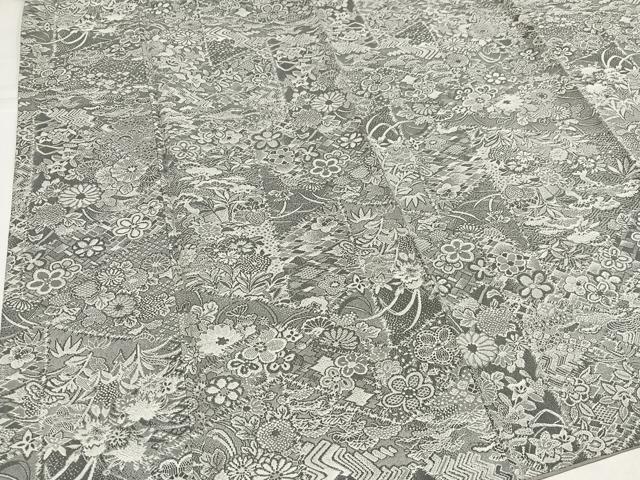 平和屋着物●山岡古都・古都染人　染織美術品　薬墨染　天目織　お召　草花文　正絹　逸品　未使用　AABI2989ph