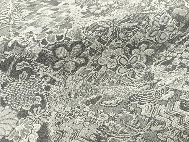 平和屋着物●山岡古都・古都染人　染織美術品　薬墨染　天目織　お召　草花文　正絹　逸品　未使用　AABI2989ph