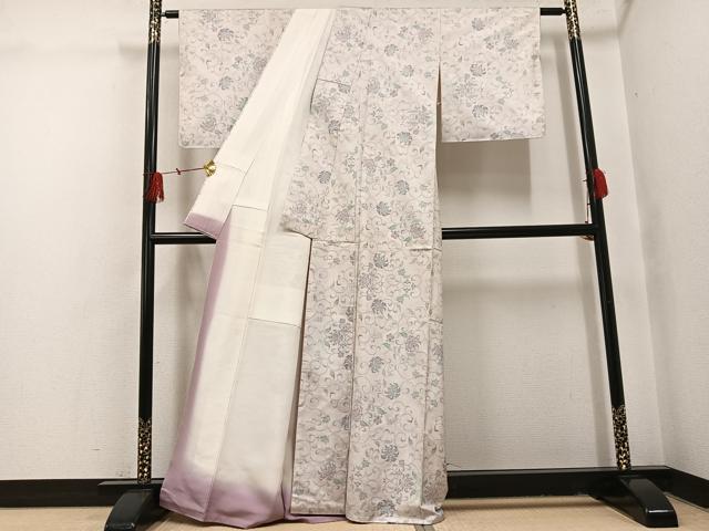 平和屋着物●本場大島紬　白大島　カタス7マルキ　更紗唐草文　正絹　逸品　未使用　AABI2990ph