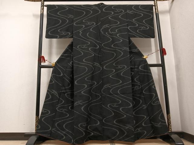 平和屋着物●結城紬　100亀甲　流水笹文　正絹　逸品　AABI2991ph