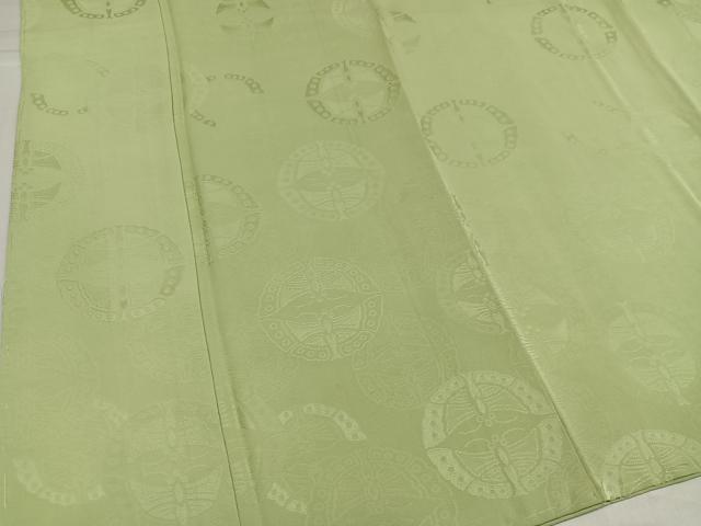 平和屋着物●上質な色無地　双蝶地紋　若菜色　正絹　逸品　AABI2992ph