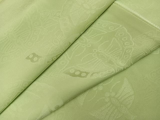 平和屋着物●上質な色無地　双蝶地紋　若菜色　正絹　逸品　AABI2992ph