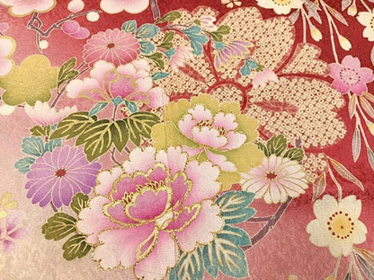 平和屋着物●豪華振袖・長襦袢(無双仕立て)セット　刺繍　草花文　暈し染め　金彩　金通し地　半衿刺繍　正絹　逸品　AABI2993ph