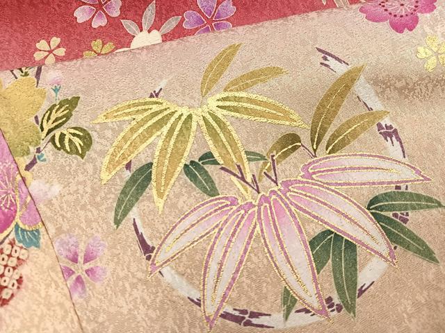 平和屋着物●豪華振袖・長襦袢(無双仕立て)セット　刺繍　草花文　暈し染め　金彩　金通し地　半衿刺繍　正絹　逸品　AABI2993ph