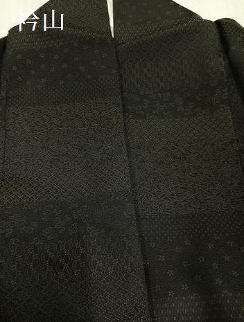 平和屋着物●お召　横段花文　黒地　さが美扱い　正絹　逸品　AABI2994ph