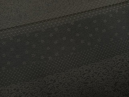 平和屋着物●お召　横段花文　黒地　さが美扱い　正絹　逸品　AABI2994ph