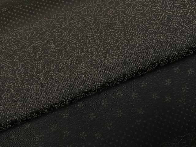 平和屋着物●お召　横段花文　黒地　さが美扱い　正絹　逸品　AABI2994ph