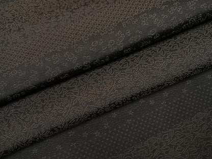 平和屋着物●お召　横段花文　黒地　さが美扱い　正絹　逸品　AABI2994ph