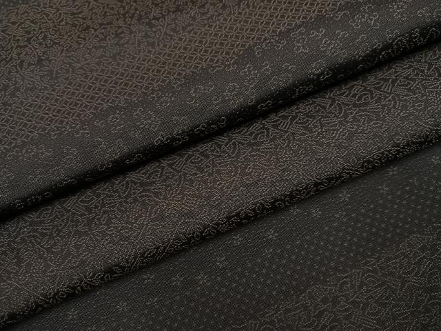 平和屋着物●お召　横段花文　黒地　さが美扱い　正絹　逸品　AABI2994ph