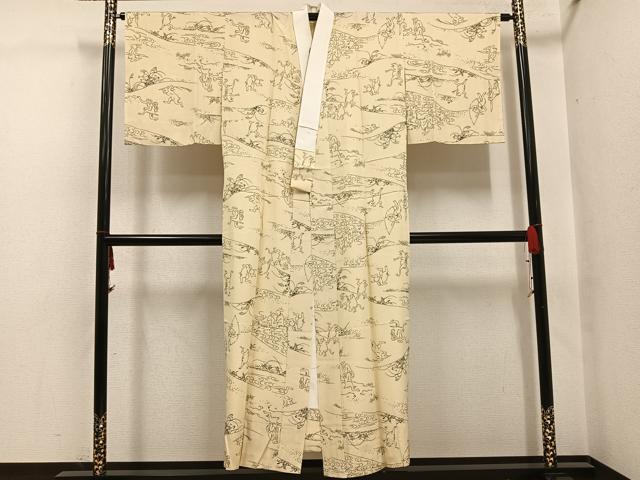 平和屋着物●長襦袢　無双仕立て　鳥獣戯画　正絹　逸品　AABI2995ph