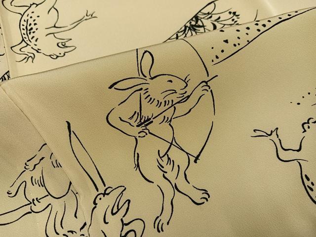平和屋着物●長襦袢　無双仕立て　鳥獣戯画　正絹　逸品　AABI2995ph
