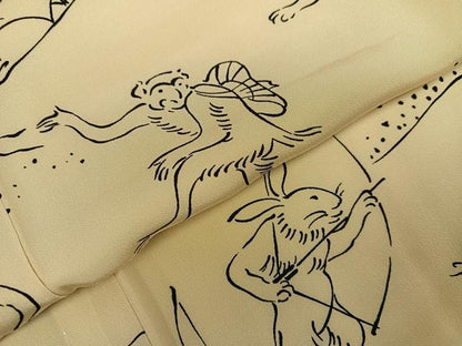 平和屋着物●長襦袢　無双仕立て　鳥獣戯画　正絹　逸品　AABI2995ph