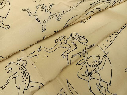平和屋着物●長襦袢　無双仕立て　鳥獣戯画　正絹　逸品　AABI2995ph