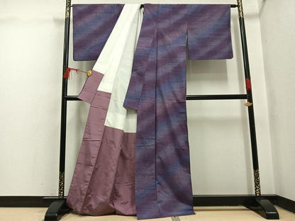 平和屋着物●菅原工房　菅原結作　漢方染紬　斜縞　反端付き　正絹　逸品　AABI2996ph