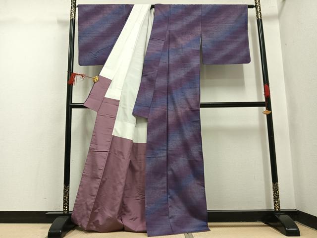 平和屋着物●菅原工房　菅原結作　漢方染紬　斜縞　反端付き　正絹　逸品　AABI2996ph