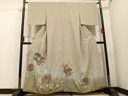 平和屋着物●豪華色留袖　総刺繍　中国三大刺繍　相良刺繍　枝花文　暈し染め　金糸　正絹　逸品　AABI2999ph