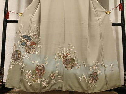 平和屋着物●豪華色留袖　総刺繍　中国三大刺繍　相良刺繍　枝花文　暈し染め　金糸　正絹　逸品　AABI2999ph