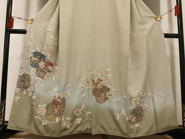 平和屋着物●豪華色留袖　総刺繍　中国三大刺繍　相良刺繍　枝花文　暈し染め　金糸　正絹　逸品　AABI2999ph