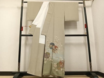 平和屋着物●豪華色留袖　総刺繍　中国三大刺繍　相良刺繍　枝花文　暈し染め　金糸　正絹　逸品　AABI2999ph