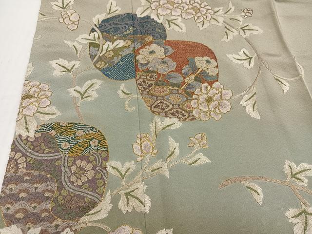 平和屋着物●豪華色留袖　総刺繍　中国三大刺繍　相良刺繍　枝花文　暈し染め　金糸　正絹　逸品　AABI2999ph