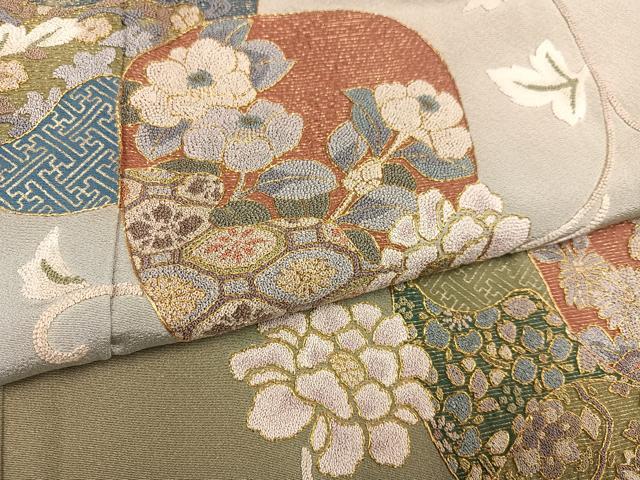 平和屋着物●豪華色留袖　総刺繍　中国三大刺繍　相良刺繍　枝花文　暈し染め　金糸　正絹　逸品　AABI2999ph