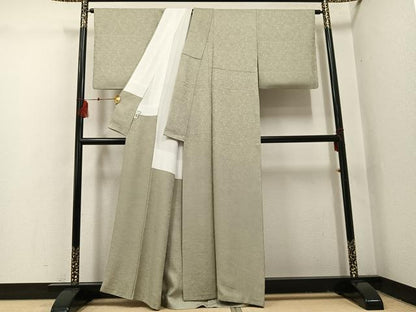 平和屋着物●紋屋井関　色無地　桐竹紋　白橡色　正絹　逸品　AABI3003ph