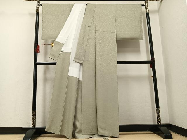 平和屋着物●紋屋井関　色無地　桐竹紋　白橡色　正絹　逸品　AABI3003ph