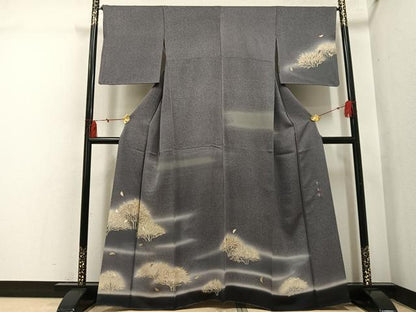平和屋着物●京の名門　じゅらく謹製　帝王紫(古代帝王紫)　訪問着　駒刺繍　舞葉文　暈し染め　金彩　正絹　逸品　AABI3005ph