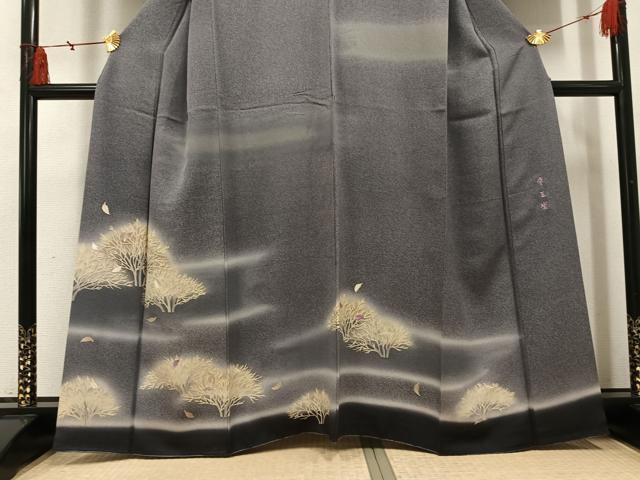 平和屋着物●京の名門　じゅらく謹製　帝王紫(古代帝王紫)　訪問着　駒刺繍　舞葉文　暈し染め　金彩　正絹　逸品　AABI3005ph