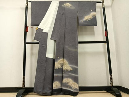 平和屋着物●京の名門　じゅらく謹製　帝王紫(古代帝王紫)　訪問着　駒刺繍　舞葉文　暈し染め　金彩　正絹　逸品　AABI3005ph