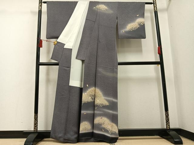 平和屋着物●京の名門　じゅらく謹製　帝王紫(古代帝王紫)　訪問着　駒刺繍　舞葉文　暈し染め　金彩　正絹　逸品　AABI3005ph