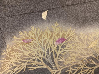 平和屋着物●京の名門　じゅらく謹製　帝王紫(古代帝王紫)　訪問着　駒刺繍　舞葉文　暈し染め　金彩　正絹　逸品　AABI3005ph
