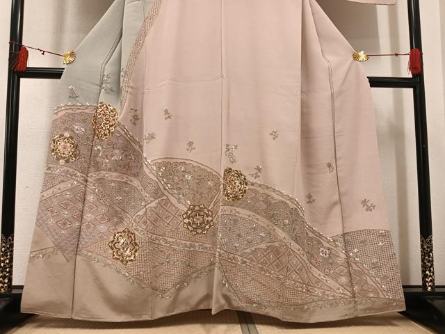平和屋着物●訪問着　総刺繍　中国三大刺繍　スワトウ刺繍　汕頭刺繍　更紗唐草文　金糸　ますいわ屋扱い　正絹　逸品　AABI3007ph