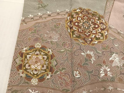 平和屋着物●訪問着　総刺繍　中国三大刺繍　スワトウ刺繍　汕頭刺繍　更紗唐草文　金糸　ますいわ屋扱い　正絹　逸品　AABI3007ph