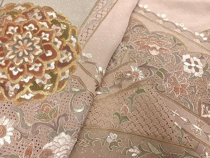 平和屋着物●訪問着　総刺繍　中国三大刺繍　スワトウ刺繍　汕頭刺繍　更紗唐草文　金糸　ますいわ屋扱い　正絹　逸品　AABI3007ph