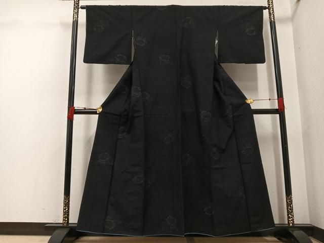 平和屋着物●結城紬　80亀甲　飛び亀甲　草花文　正絹　逸品　AABI3008ph