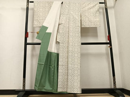 平和屋着物●結城紬　80亀甲　花尽くし　正絹　逸品　AABI3010ph