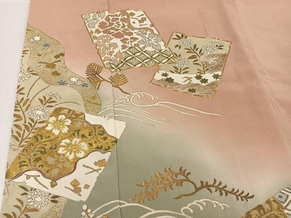 平和屋着物●豪華色留袖　駒刺繍　色紙草花舞蝶文　暈し染め　金彩　正絹　逸品　AABI3012ph