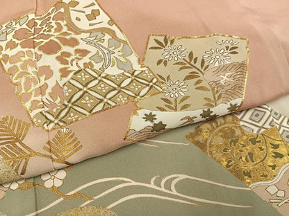 平和屋着物●豪華色留袖　駒刺繍　色紙草花舞蝶文　暈し染め　金彩　正絹　逸品　AABI3012ph