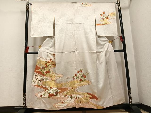 平和屋着物●銀座きしや　訪問着　駒刺繍　草花文　金彩　正絹　逸品　AABI3013ph